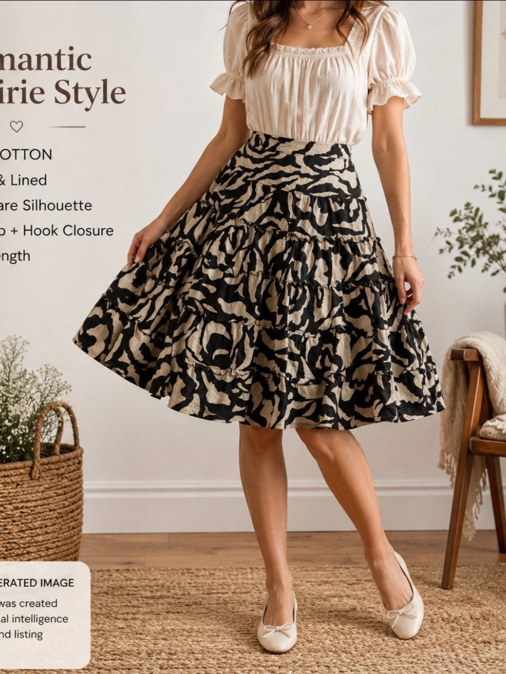 Romantic Prairie Balletcore Boho Tiered Fit Flare Cotton Cottagecore Skirt